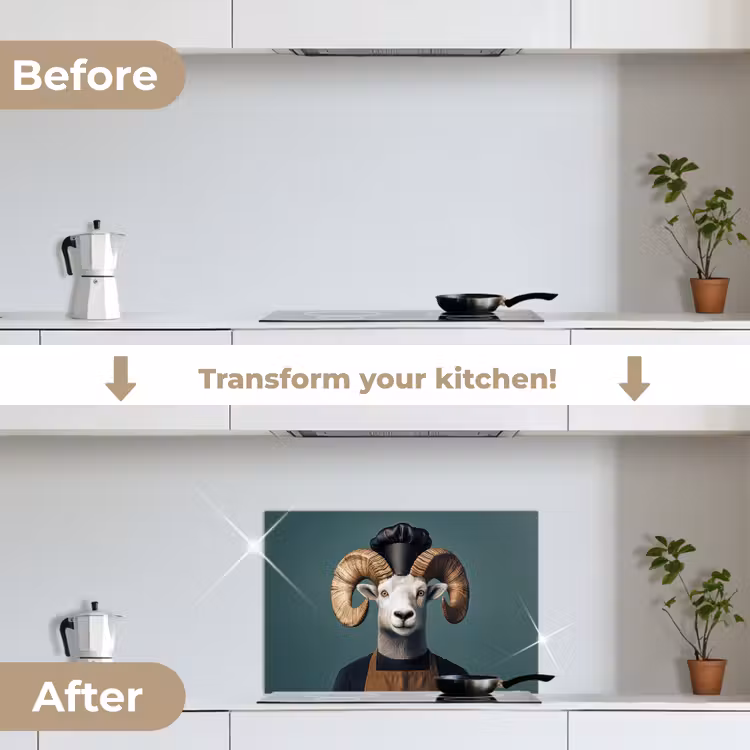 Kitchen splashback for hob - Goat - Horns - Chef's clothing — 7