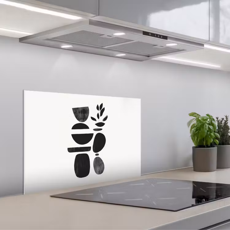 Kitchen splashback for hob - Japandi - Black - Abstract — 1