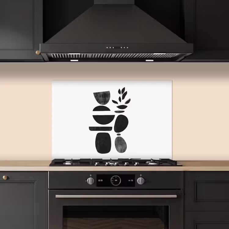 Kitchen splashback for hob - Japandi - Black - Abstract — 5