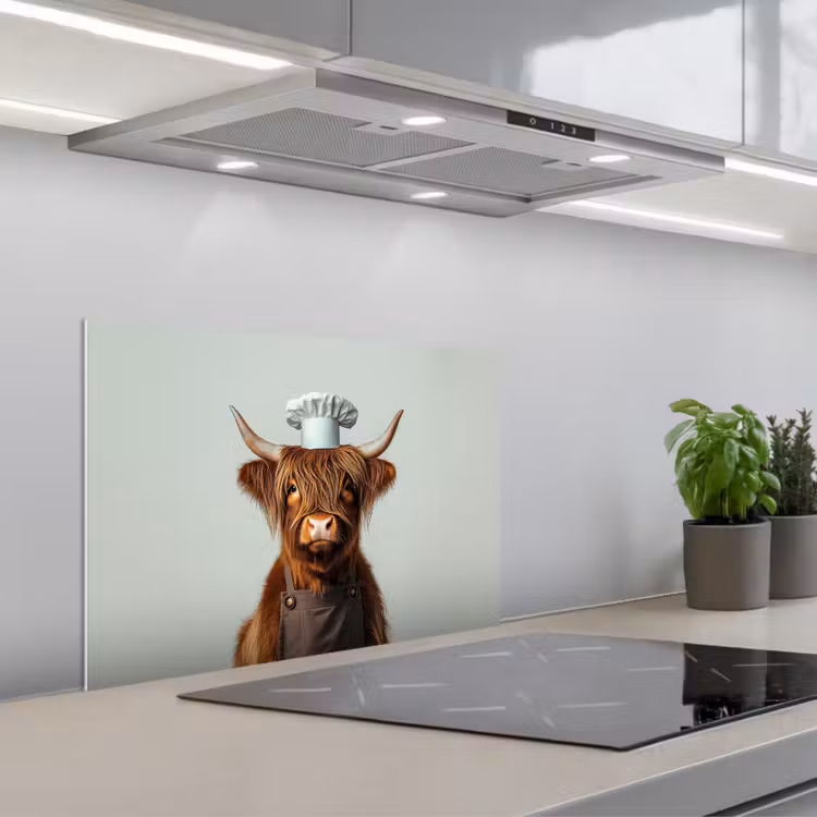 Kitchen splashback for hob - Scottish Highlander - Brown - Horns - Chef's clothing — 1