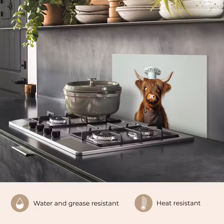 Kitchen splashback for hob - Scottish Highlander - Brown - Horns - Chef's clothing — 2