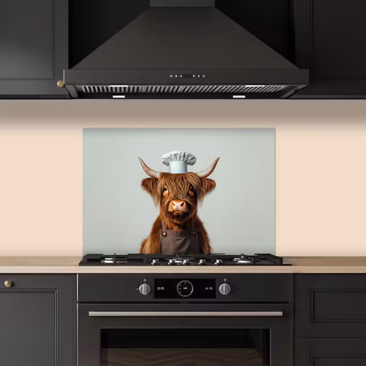 Kitchen splashback for hob - Scottish Highlander - Brown - Horns - Chef's clothing — 5