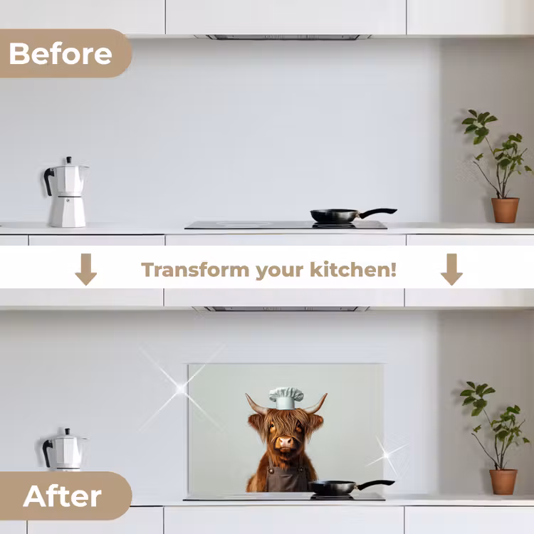 Kitchen splashback for hob - Scottish Highlander - Brown - Horns - Chef's clothing — 7