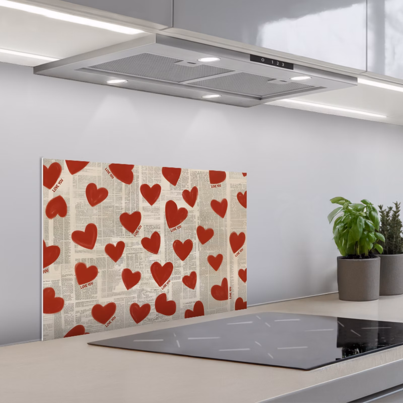 Kitchen splashback for hob - Hearts - Newspaper - Loveyou — 1