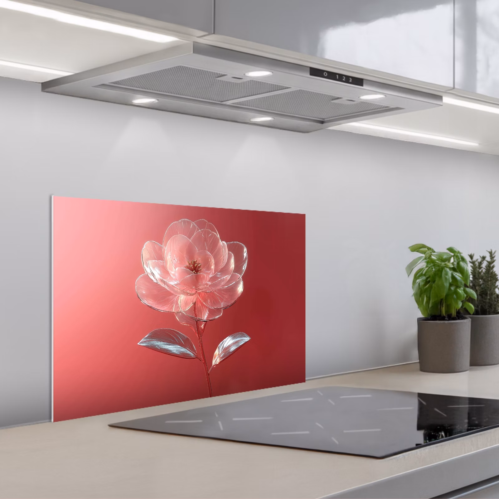 Kitchen splashback for hob - Ornate - Flower - Pink - Glasses — 1