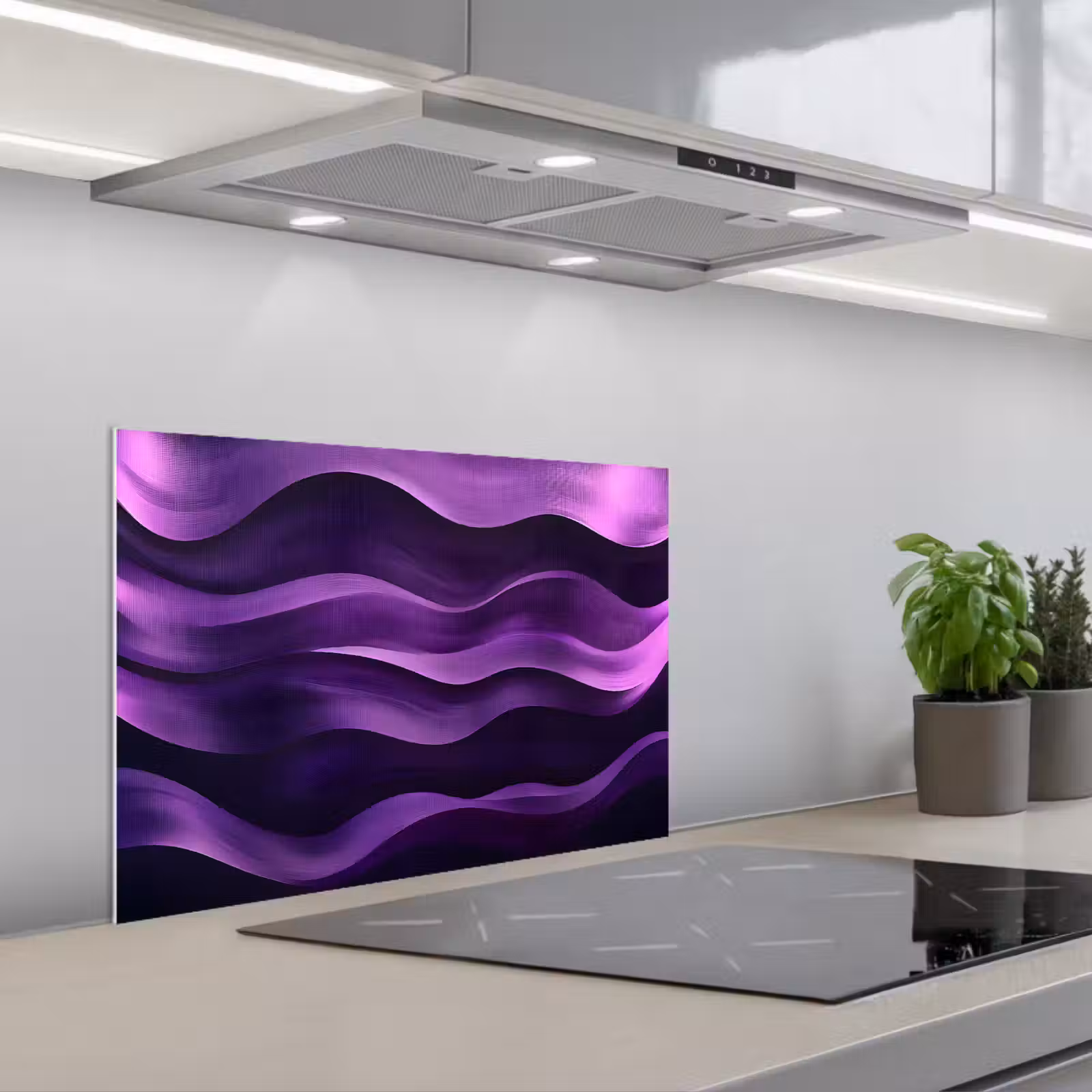 Kitchen splashback for hob - Waves - Abstract - Purple — 1