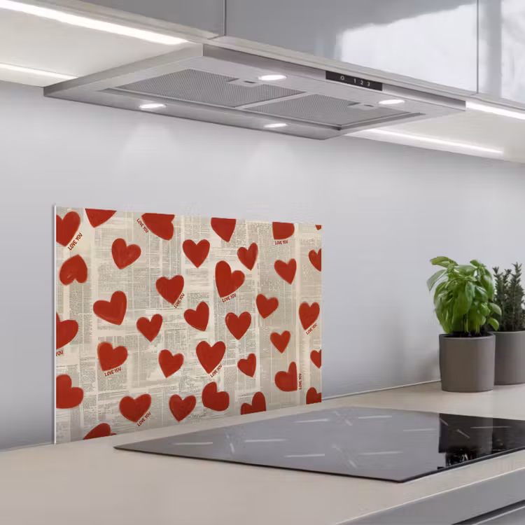 Kitchen splashback for hob - Hearts - Newspaper - Loveyou — 1