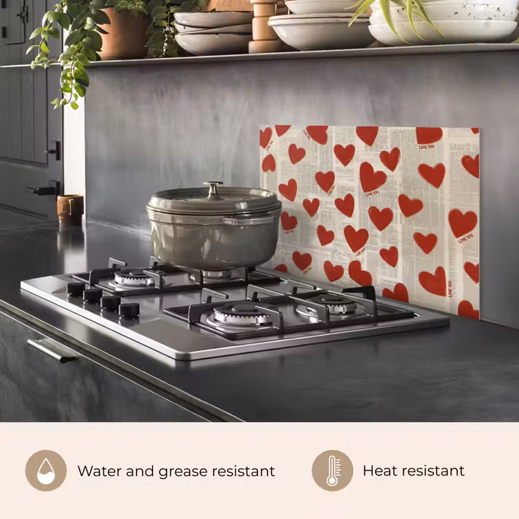 Kitchen splashback for hob - Hearts - Newspaper - Loveyou — 2