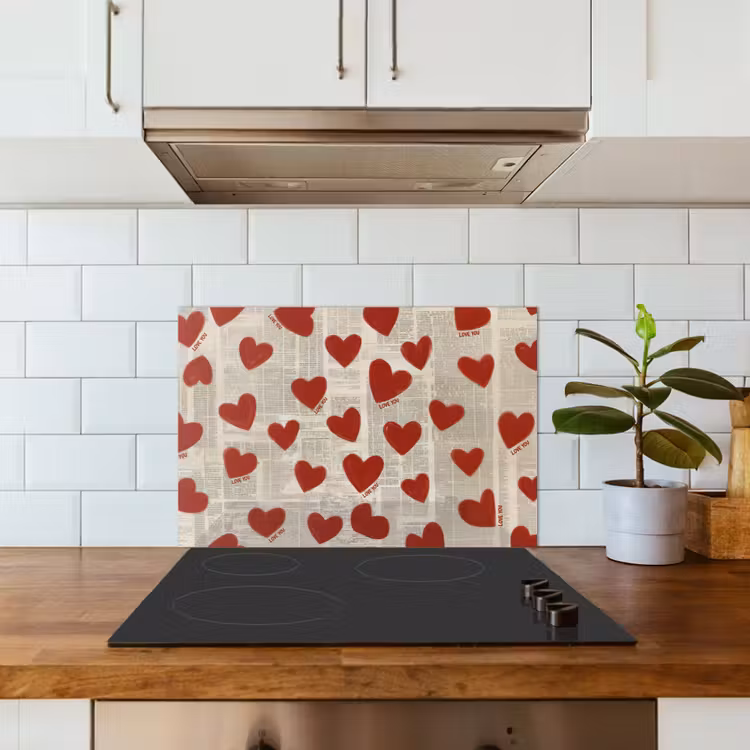 Kitchen splashback for hob - Hearts - Newspaper - Loveyou — 3