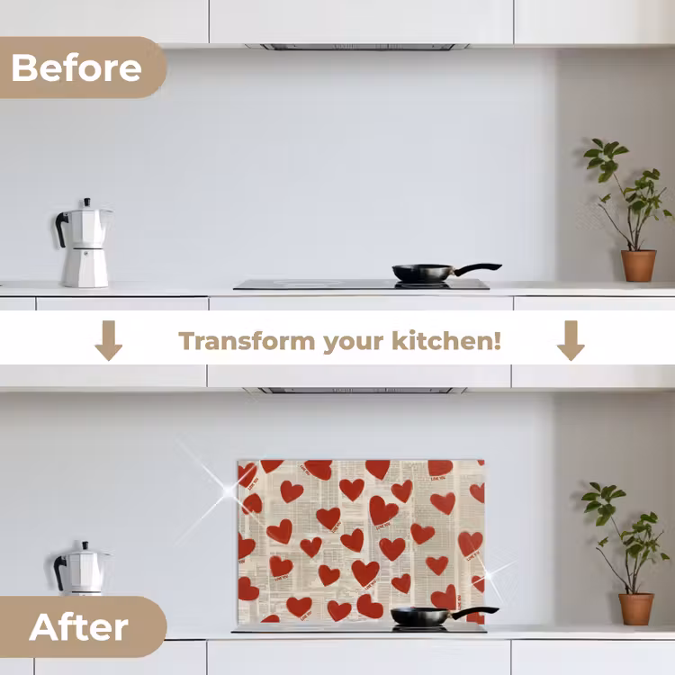 Kitchen splashback for hob - Hearts - Newspaper - Loveyou — 7