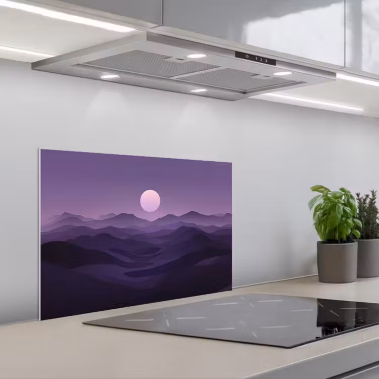 Kitchen splashback for hob - Hills - Purple - Fog - Sun — 1