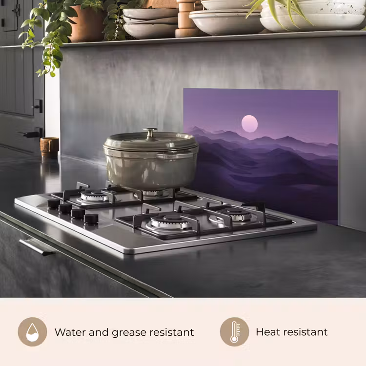 Kitchen splashback for hob - Hills - Purple - Fog - Sun — 2