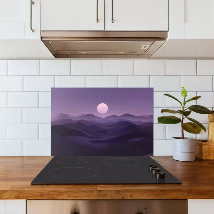 Kitchen splashback for hob - Hills - Purple - Fog - Sun — 3
