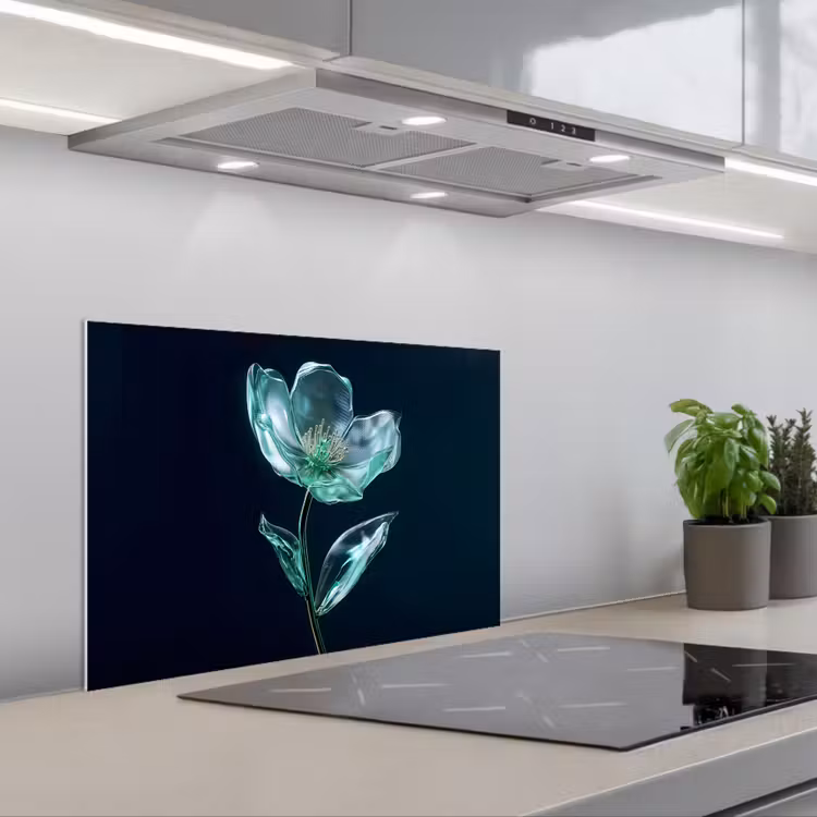Kitchen splashback for hob - Leaves - Flower - Glasses - Dark blue — 1