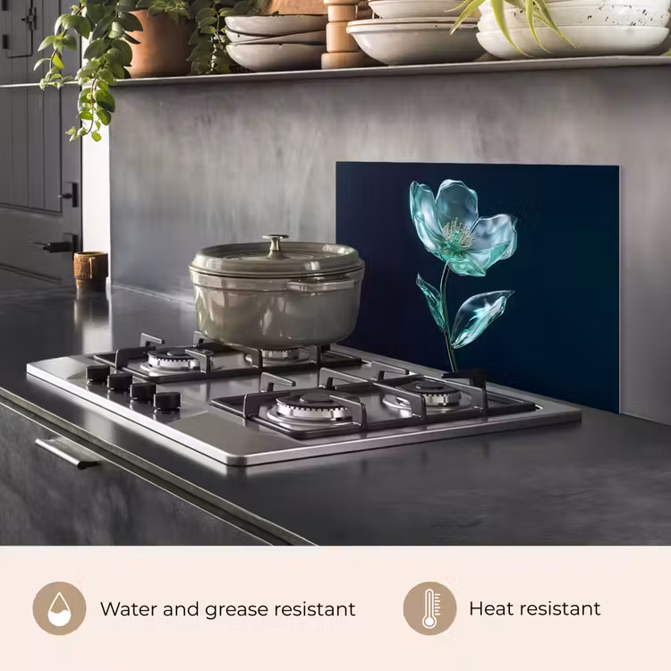 Kitchen splashback for hob - Leaves - Flower - Glasses - Dark blue — 2