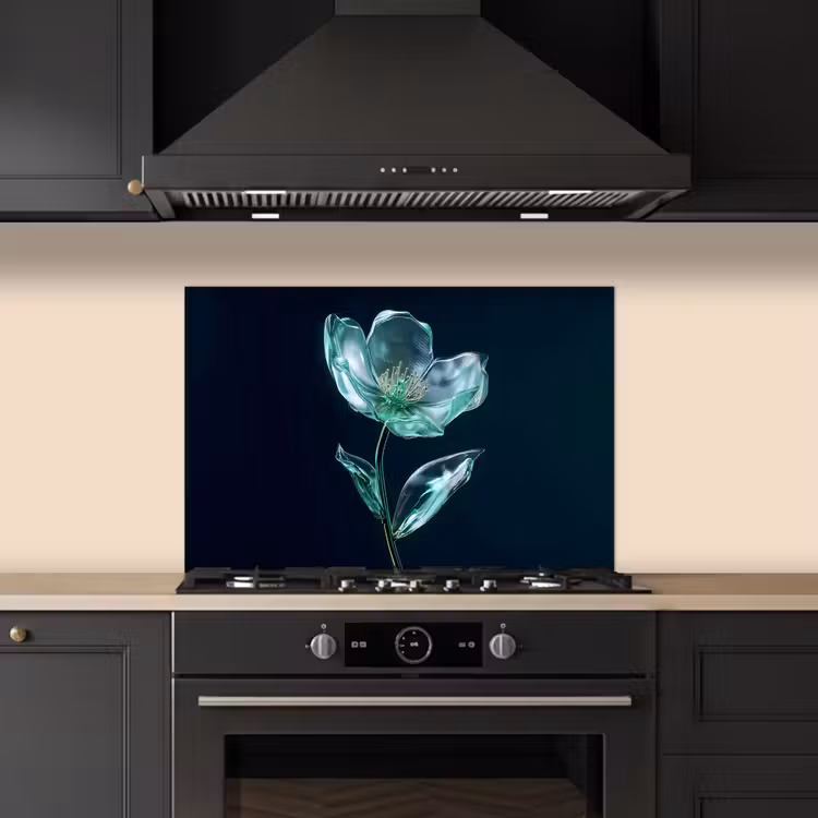 Kitchen splashback for hob - Leaves - Flower - Glasses - Dark blue — 5
