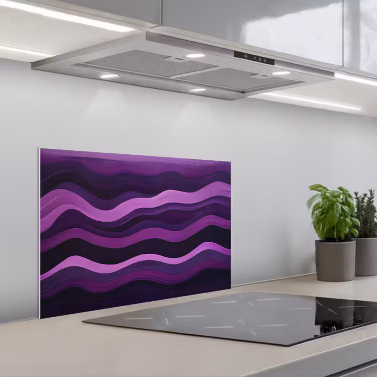 Kitchen splashback for hob - Lines - Waves - Purple - Abstract — 1