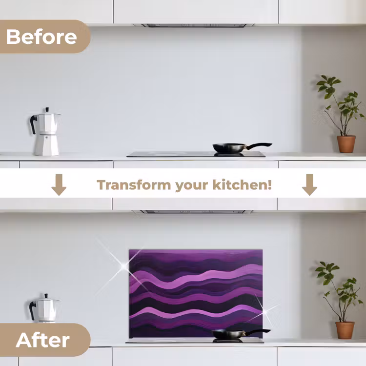 Kitchen splashback for hob - Lines - Waves - Purple - Abstract — 7