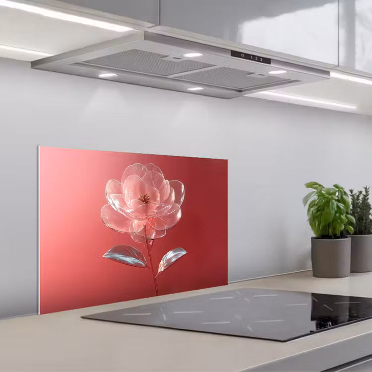 Kitchen splashback for hob - Ornate - Flower - Pink - Glasses — 1