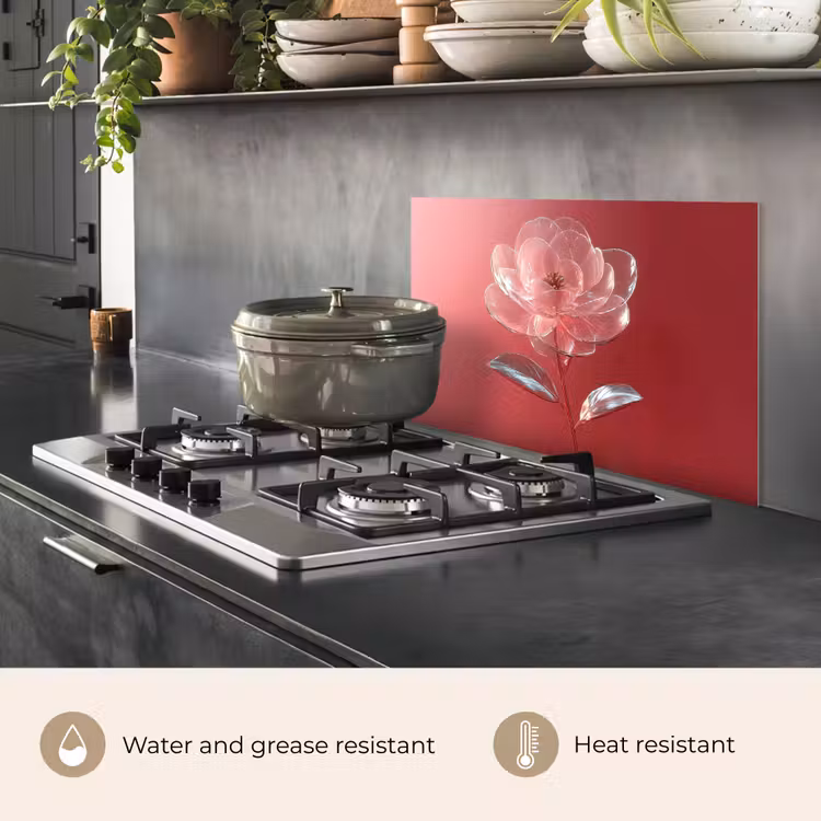 Kitchen splashback for hob - Ornate - Flower - Pink - Glasses — 2