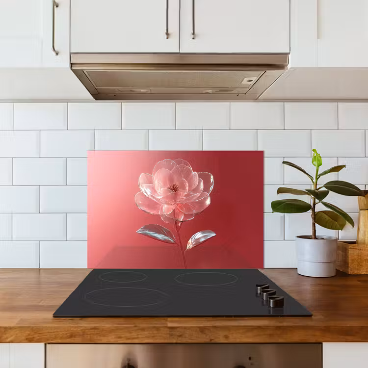 Kitchen splashback for hob - Ornate - Flower - Pink - Glasses — 3