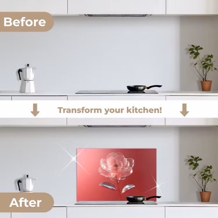 Kitchen splashback for hob - Ornate - Flower - Pink - Glasses — 7
