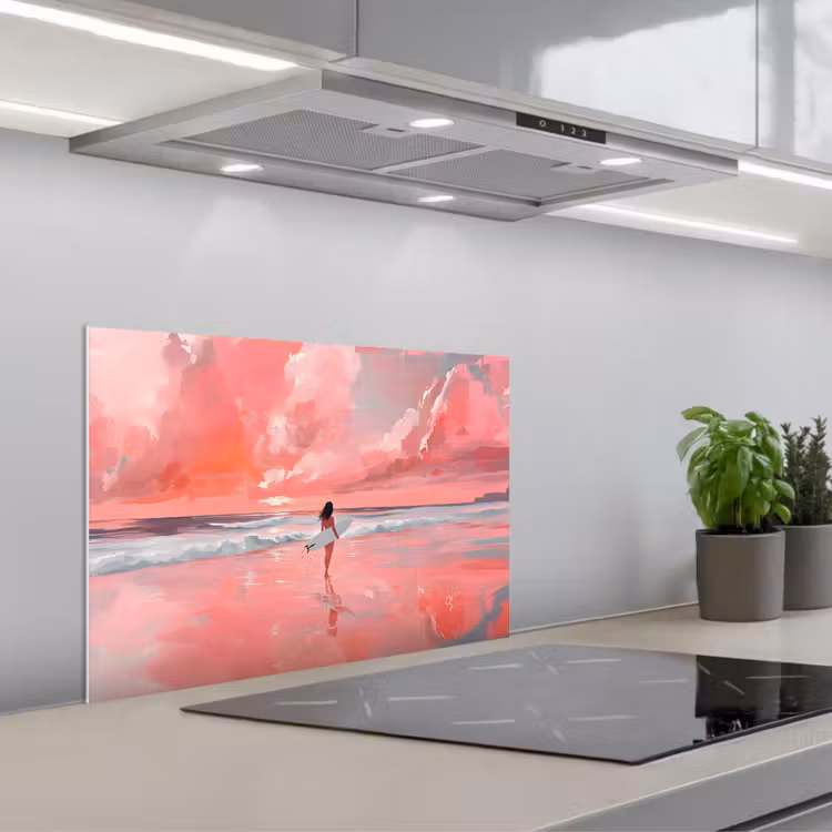 Kitchen splashback for hob - Pink - Surfing - Sea — 1
