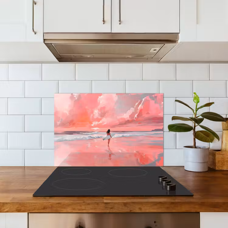 Kitchen splashback for hob - Pink - Surfing - Sea — 3