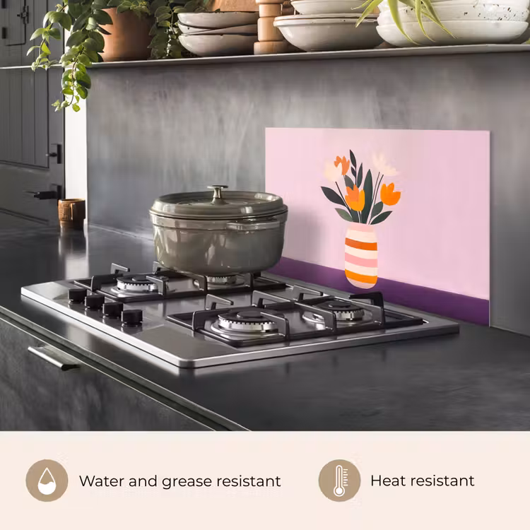 Kitchen splashback for hob - Tulips - Vase - Stripes - Purple — 2