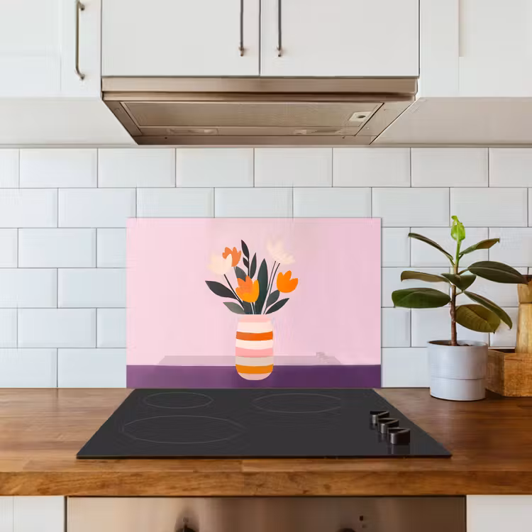 Kitchen splashback for hob - Tulips - Vase - Stripes - Purple — 3