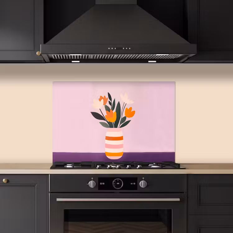 Kitchen splashback for hob - Tulips - Vase - Stripes - Purple — 5