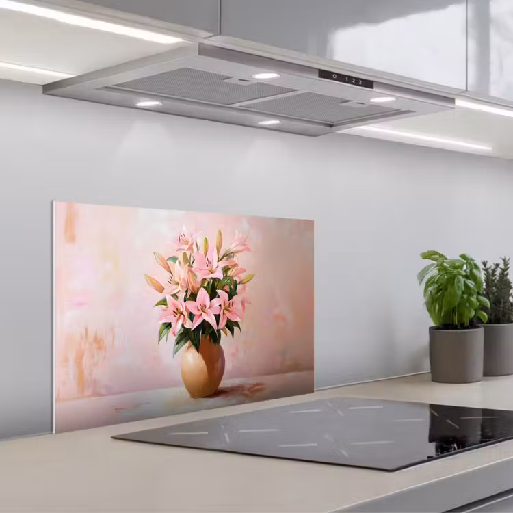 Kitchen splashback for hob - Vase - Flowers - Pink — 1