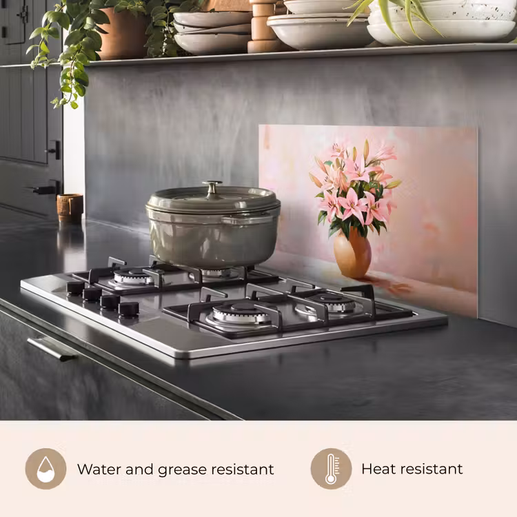 Kitchen splashback for hob - Vase - Flowers - Pink — 2