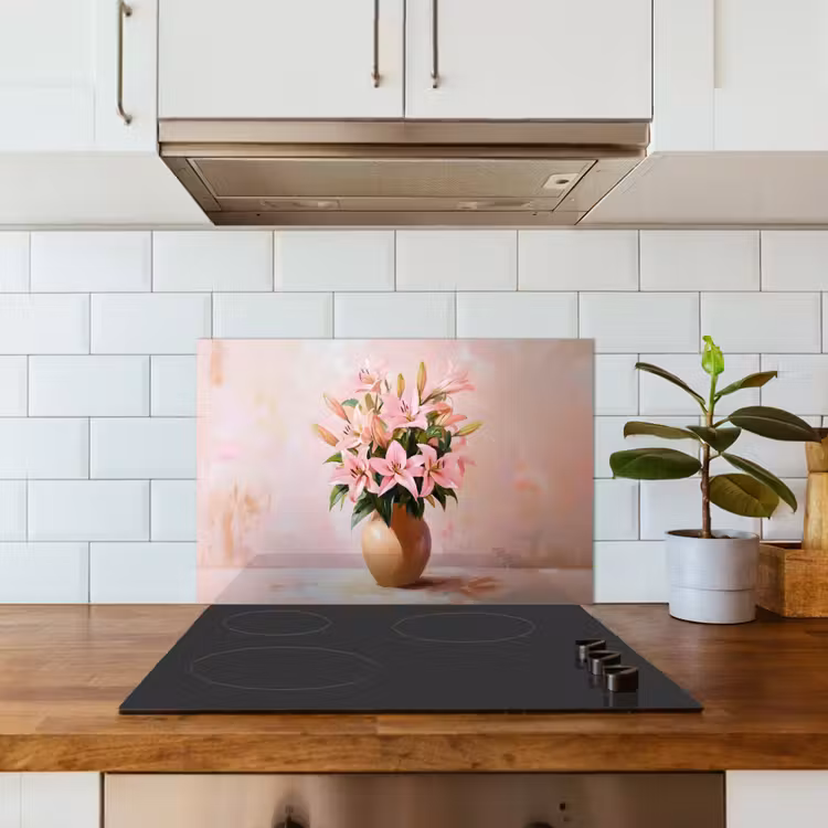 Kitchen splashback for hob - Vase - Flowers - Pink — 3
