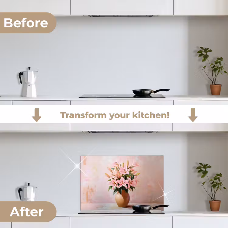 Kitchen splashback for hob - Vase - Flowers - Pink — 7