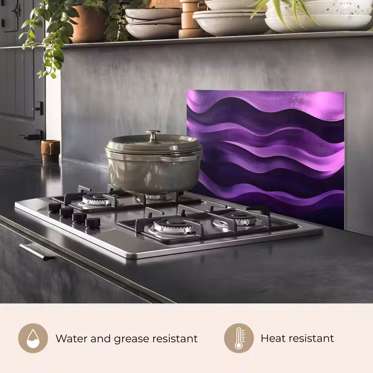 Kitchen splashback for hob - Waves - Abstract - Purple — 2