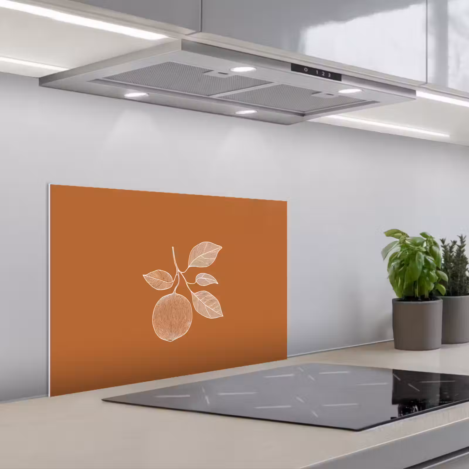 Kitchen splashback for hob - Orange - Drawn - Leaves - Brown — 1