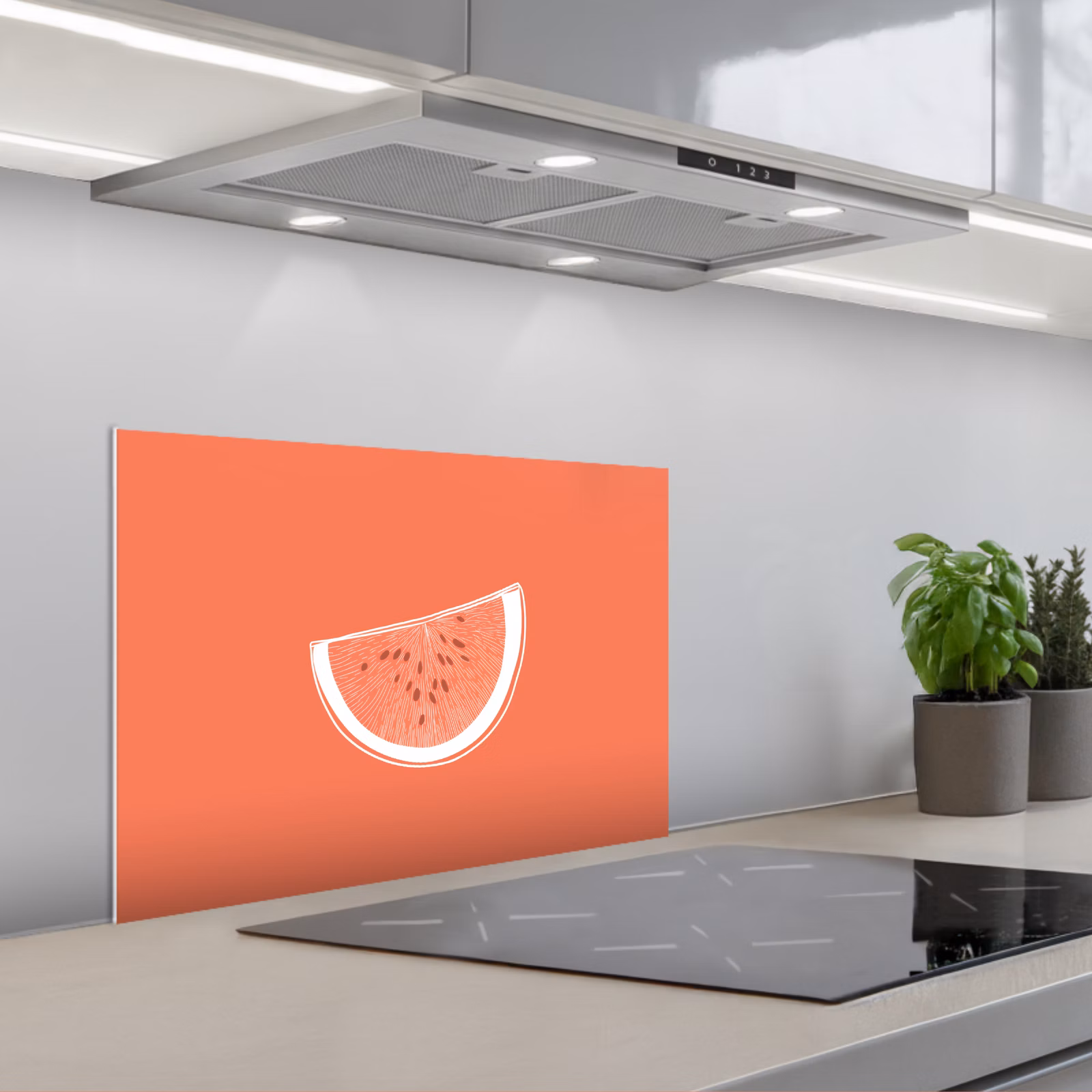 Kitchen splashback for hob - Watermelon - Lines - Coral red — 1