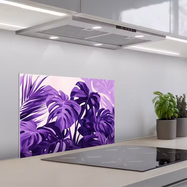 Kitchen splashback for hob - Leaves - Purple - Tropical - Abstract — 1