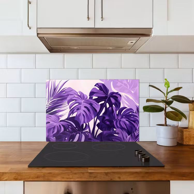 Kitchen splashback for hob - Leaves - Purple - Tropical - Abstract — 3