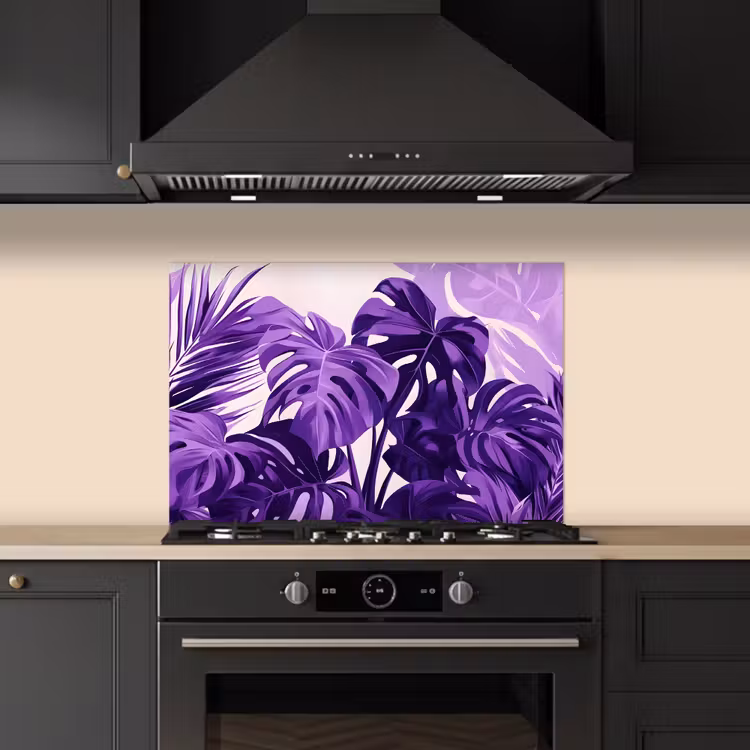 Kitchen splashback for hob - Leaves - Purple - Tropical - Abstract — 5