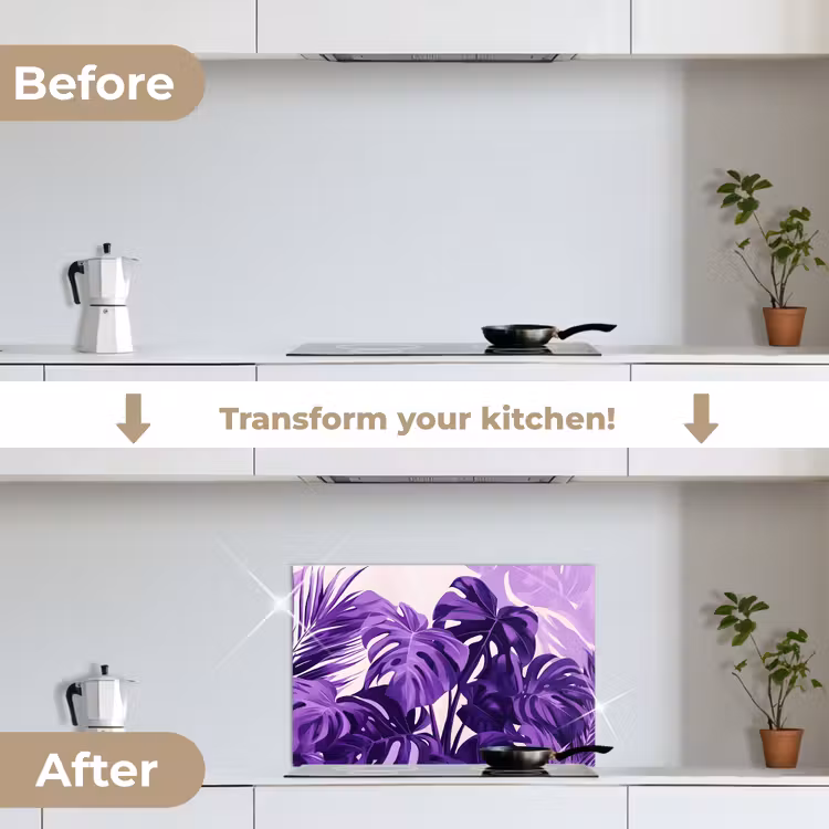 Kitchen splashback for hob - Leaves - Purple - Tropical - Abstract — 7