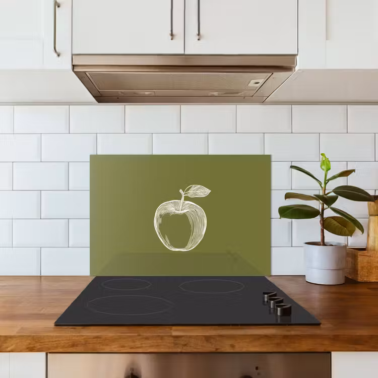 Kitchen splashback for hob - Line drawing - Apple - Olive green - Leaf — 3