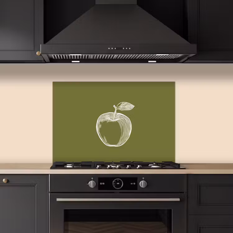 Kitchen splashback for hob - Line drawing - Apple - Olive green - Leaf — 5