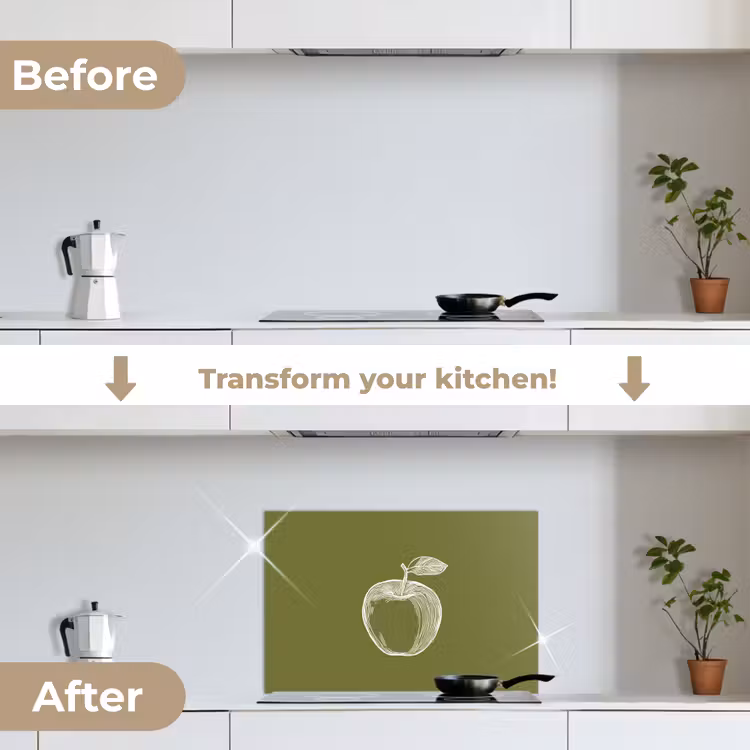 Kitchen splashback for hob - Line drawing - Apple - Olive green - Leaf — 7