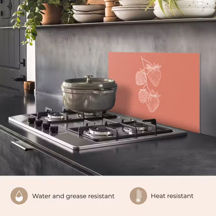 Kitchen splashback for hob - Minimalist - Illustration - Strawberry - Branch — 2