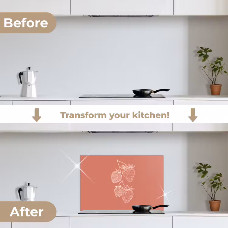 Kitchen splashback for hob - Minimalist - Illustration - Strawberry - Branch — 7