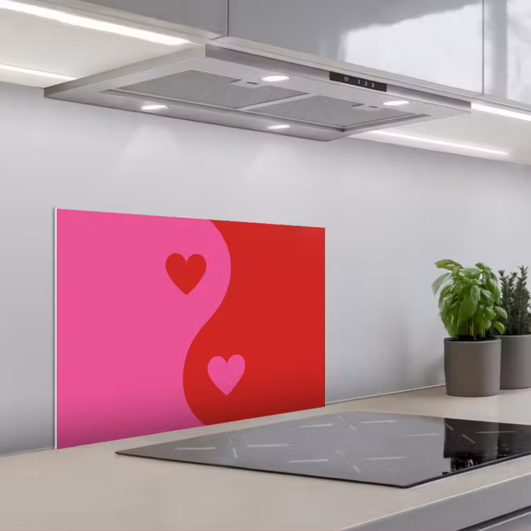 Kitchen splashback for hob - Minimalist - Red - Pink - Hearts — 1