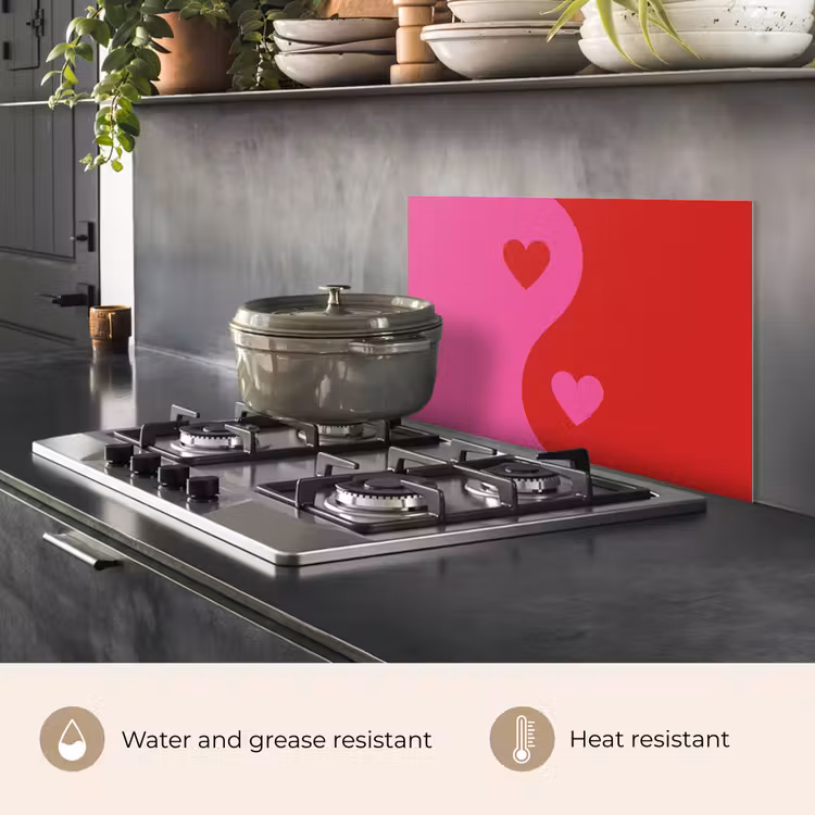 Kitchen splashback for hob - Minimalist - Red - Pink - Hearts — 2