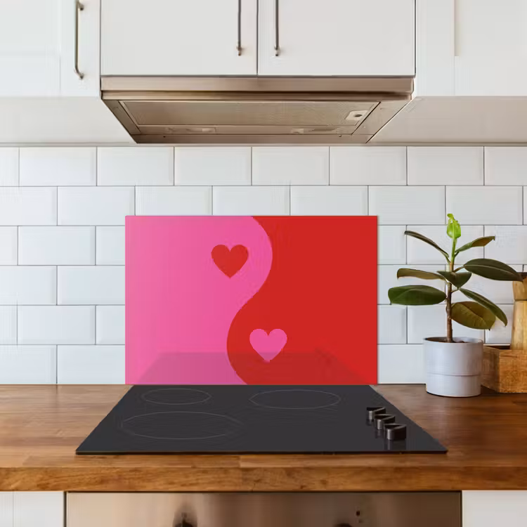 Kitchen splashback for hob - Minimalist - Red - Pink - Hearts — 3
